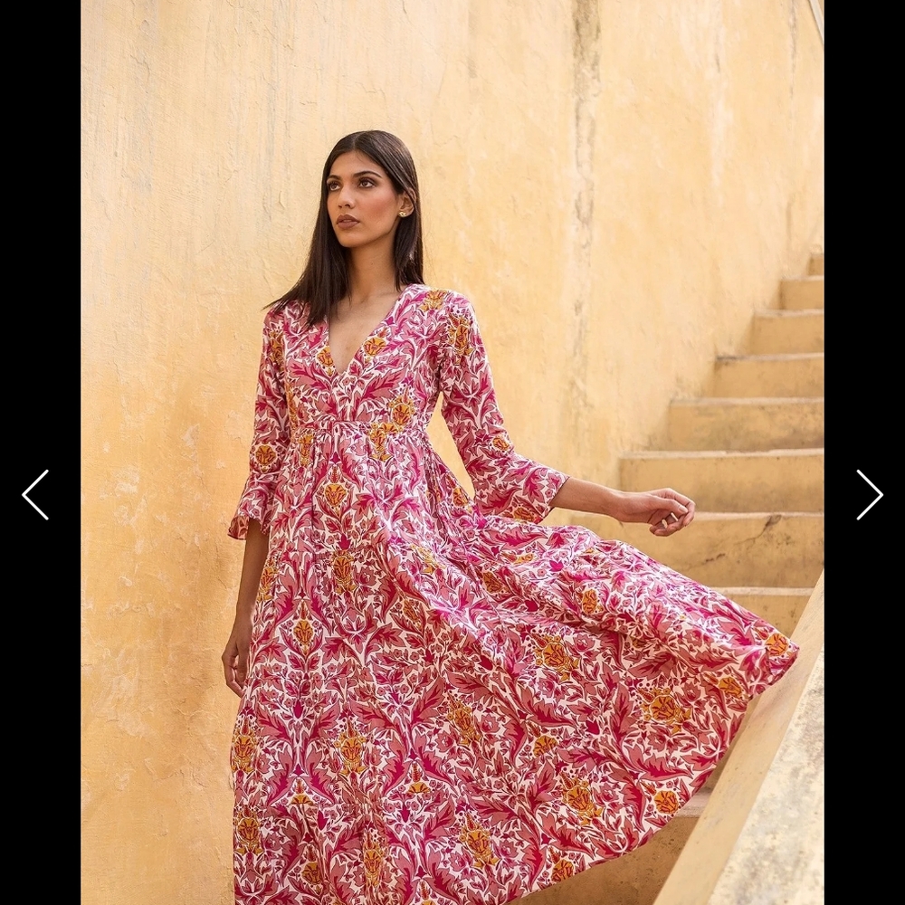 Beyond by Vera Riley Pomegrante Pink Floral Midi Dress XL